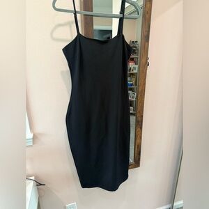 Lulu's Black Midi Slip Dress with Spaghetti Straps